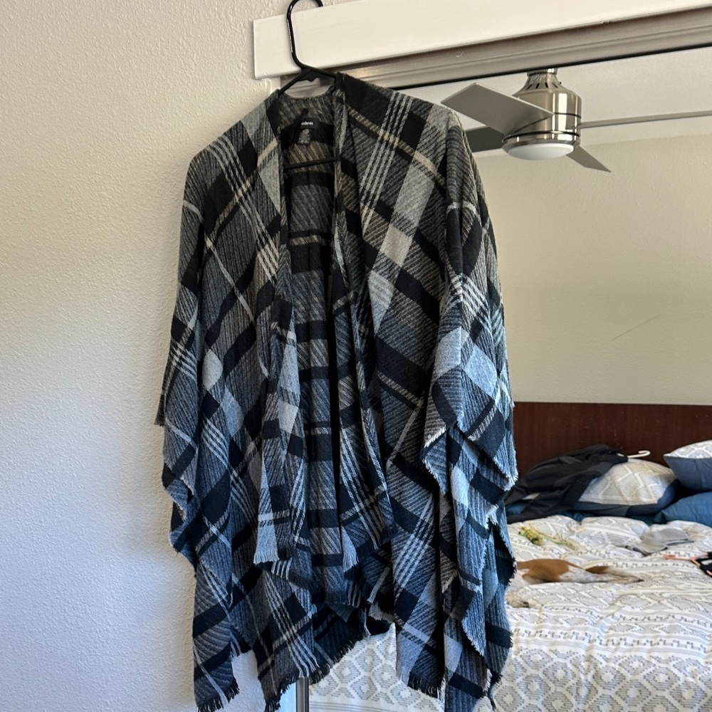 Plaid Fringe Poncho